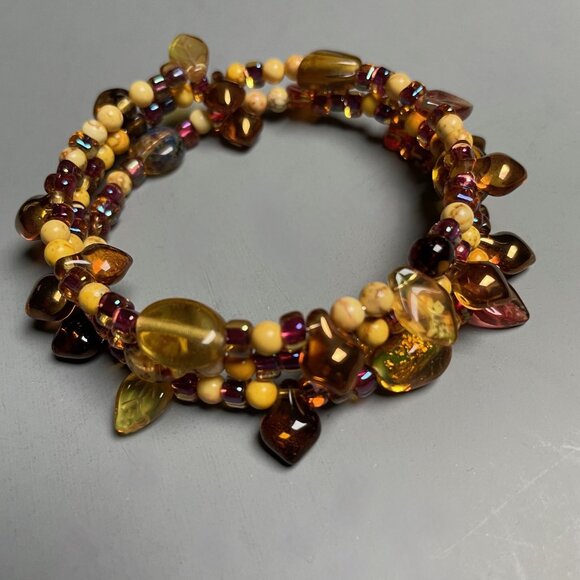 Yellow Gold Brown Glass/Yellow Turquoise Mixed Bead Bracelet - Picture 2 of 4